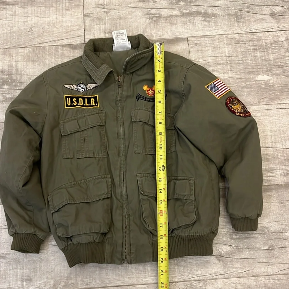 Disneyland Resort Mickey Mouse Sky‎ Leader Patch Bomber Jacket Olive Khaki Kid M